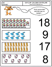 okul öncesi çocuklar için kutudaki resim sayısı ile karşısındaki sayıları eşleştirme oyunu